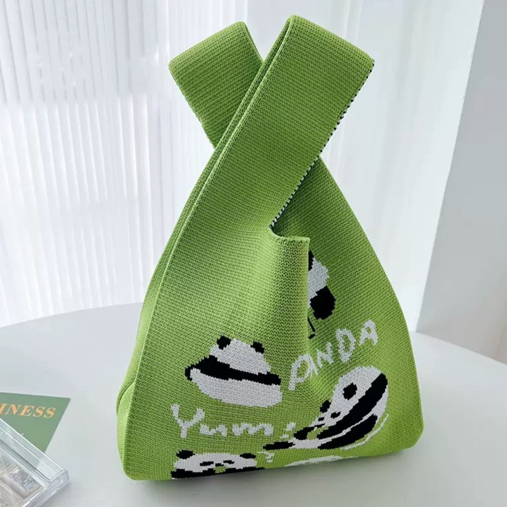 NWT Green Cute Panda Compact Stylish Essentials Handheld Bag